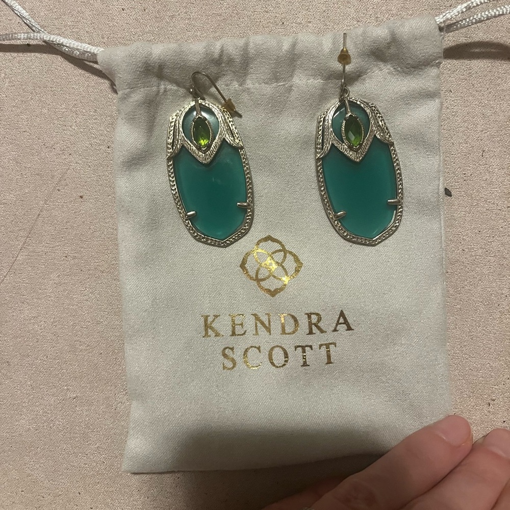 Kendra Scott Scarab Teal Green Earrings